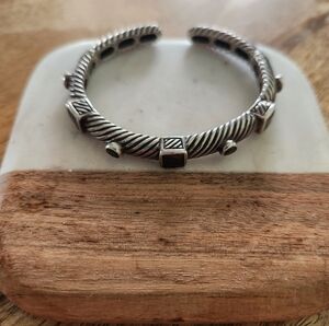 Sterling And Black Sapphire Hinged Twisted Cuff Bracelet